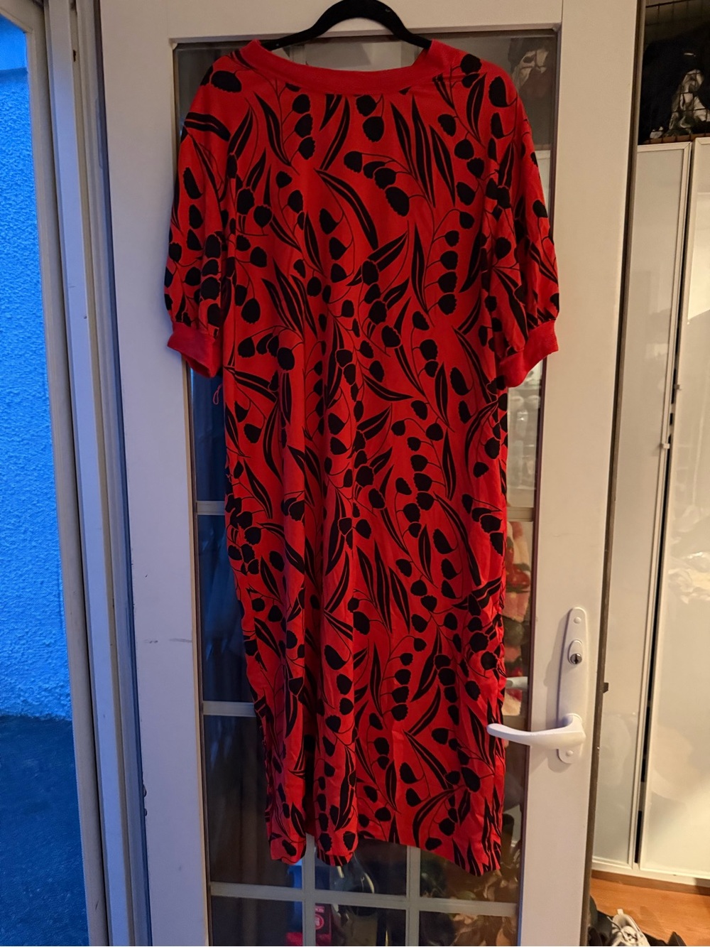 Who What Wear Red Maxi Dress with Black Leaf Print
